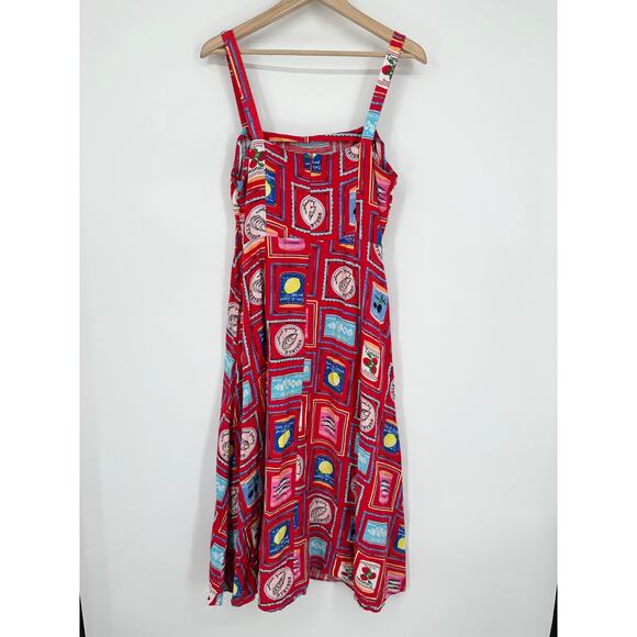 LOFT Can Print Linen Blend Strappy Midi Dress Square Neck Sleeveless Sundress - Picture 8 of 12